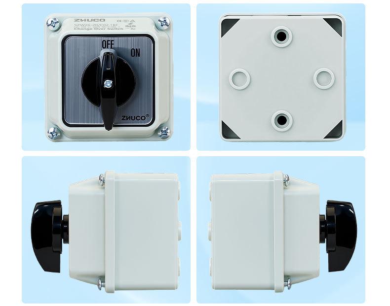Zhuochao SZW26-20/C02.1BF Rotary Switch: Universal, Two Gears, Protective Box, ON/OFF.