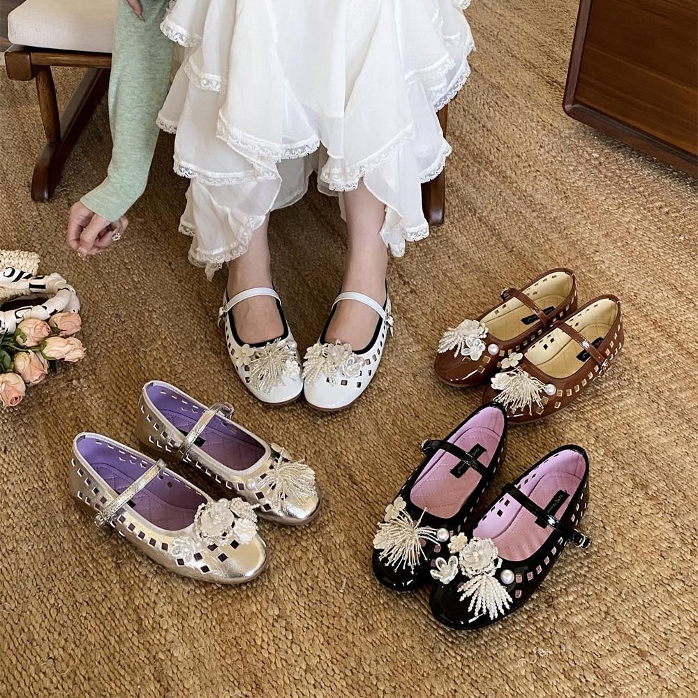 

2025 new round head rhinestone beaded flower with shallow beanie flat bottom Mary Jane soft bottom DIY women s single shoes 35