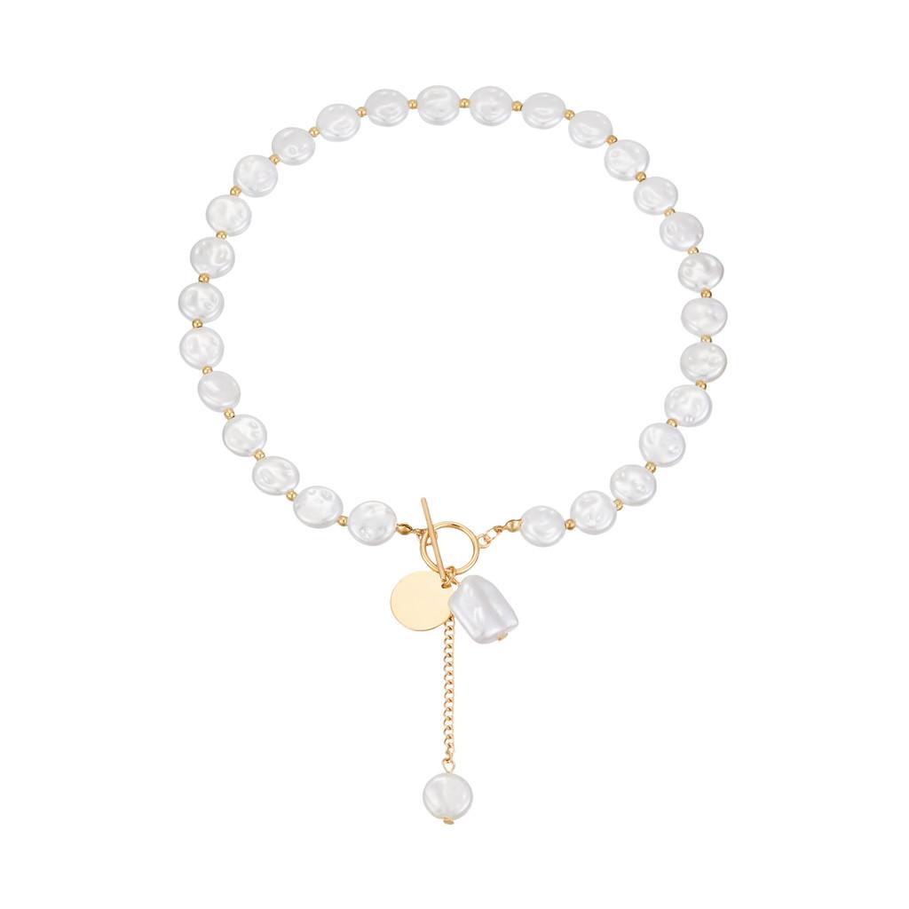 Minimalist Baroque Trendy Flat Pearl Choker Necklace For Women Featuring Geometric Elements