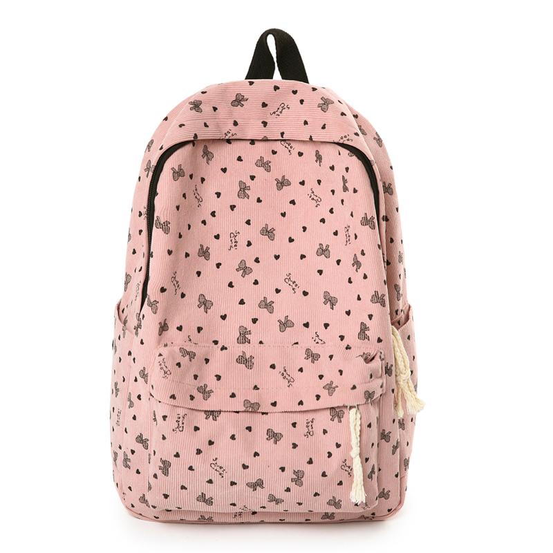 Рюкзак с принтом бантиков, большая вместимость, вельветовый, легкий, школьный, для студентов