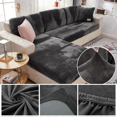 Soft Velvet Sofa Cushion Cover For Living Room Solid Color Polyester Spandex Slip-Covers Furniture Protector Stretch Couchcovers