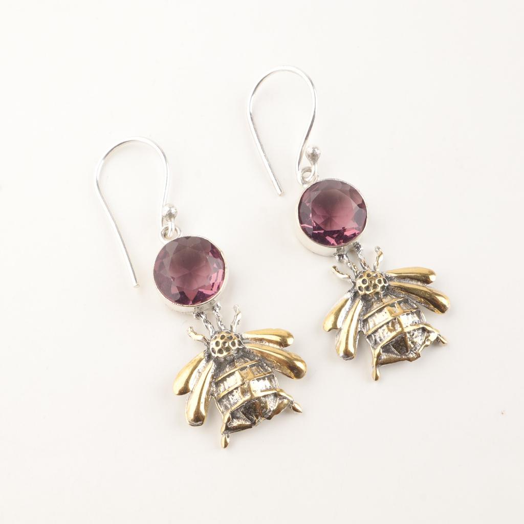 Natural Rhodolite Gemstone 925 Stamped Silver Jewelry Handmade Girls Earrings 2" EE-154-18