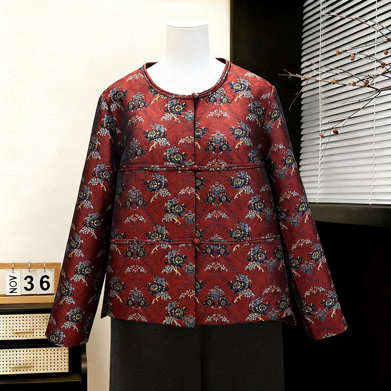 

Spring-Autumn Chinese Style Printed Jacket: Trendy 2026 Tang Suit for Middle-Aged Women XL (85-105 jin)