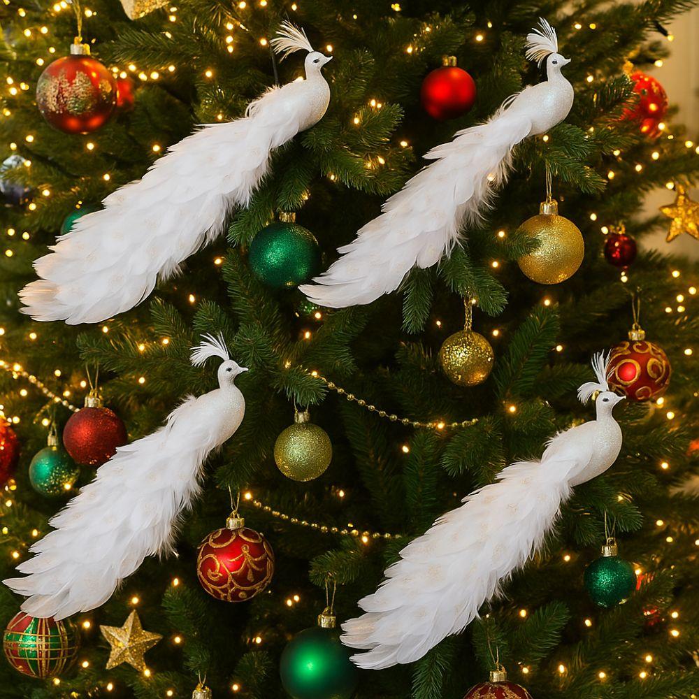 Colorful Christmas Bird Ornaments Glitter Feather Simulation Peacock  Parties Supplies