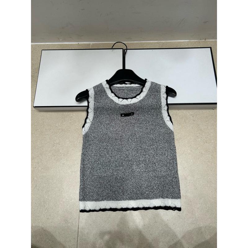 Miu-Style Color Block Lace Collar Knit Vest - Slimming Summer Top