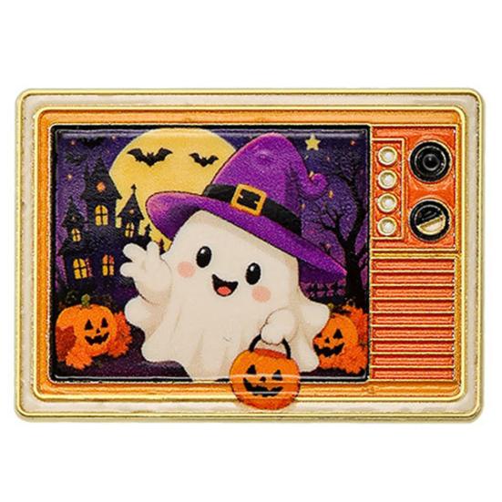 Decorative Hat Pin Retro TV Brooch for Halloween, Pumpkin Ghost Black Cat Crow Badge, Holiday Lapel Sweaters Jackets Scarves Decoration Zinc Alloy