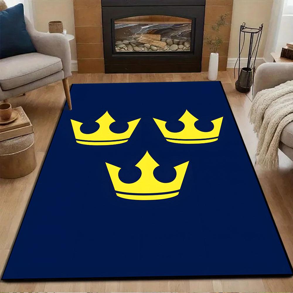 "Blue Carpet with Three Yellow Crowns" Patterned carpet, non slip mat suitable for living room and bedroom sofas