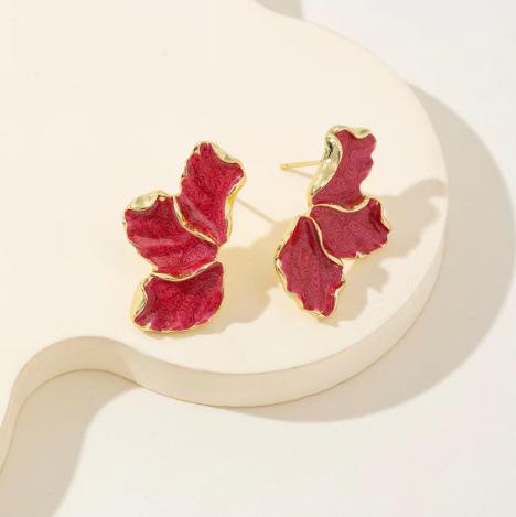 Enamel Flower Stud Earrings for Women Red Green White Girl Korean Delicate Daily Life Minimalist Jewelry Girlfriend Gift