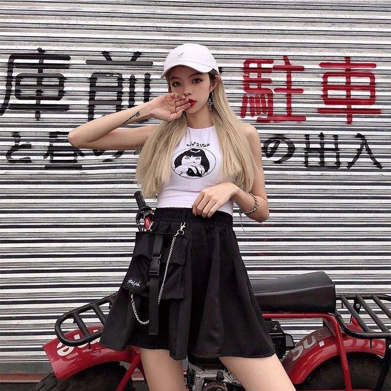 Harajuku Punk Gothic Black High Waist Black Skirts Women Sexy Patchwork Bandage Mini Female Streetwear Y2K Skirt