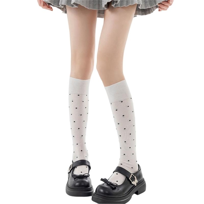 Elegant Anime Knees High Soft Cotton Socks With Dot Pattern Long Calf Dress Socks For Fashion And Daily Wear