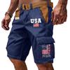Men's Casual Multi Pocket Cargo Shorts with Flag and Lettering Print Adjustable Waistband Outdoor Workwear Shorts