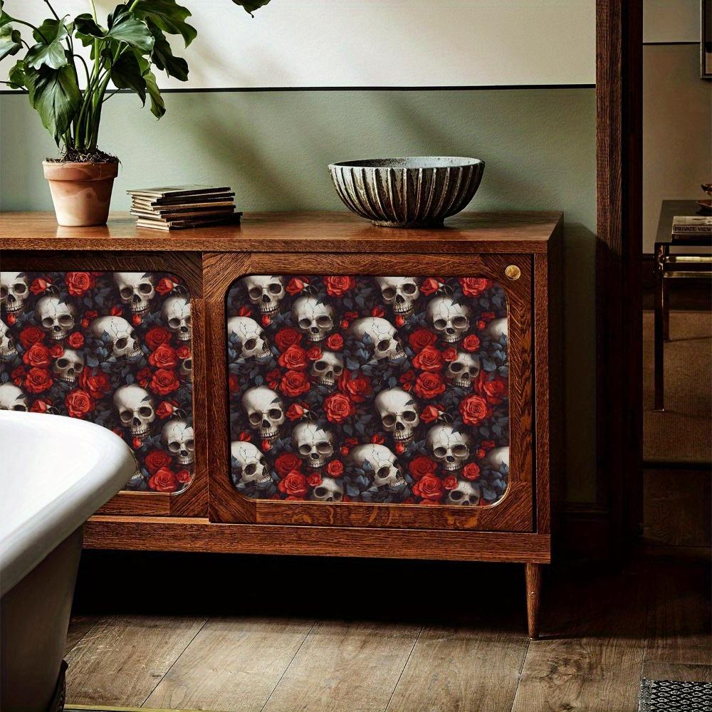 1pc Dark Style Rose and Skull Wallpaper Vintage Floral Peel and Stick Wallpaper Self-adhesive Wallpaper Removable Waterproof Wall Stickers