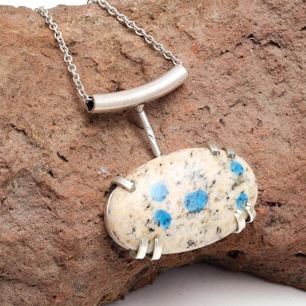 Jasper Gemstone Jewelry Necklace Silver Handmade  Ethnic Macrame Thread