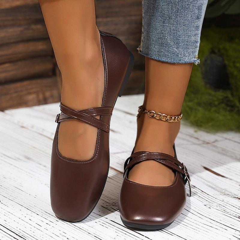 Damen Mary Jane Ballerinas mit breiter Weite und eckiger Spitze - Französisch inspirierte tief ausgeschnittene Slipper für Frühling/Herbst, Koreanischer Stil