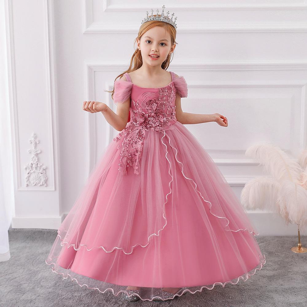 Children Wedding Dress Girls First Holy Communion Formal Long Gown Appliques Lace Princess Party Prom Dresses for Girls 6-14yrs
