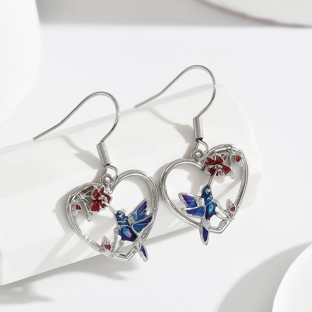 Sterling Silver Hummingbird Heart Earrings - Unique & Versatile Fashion Design