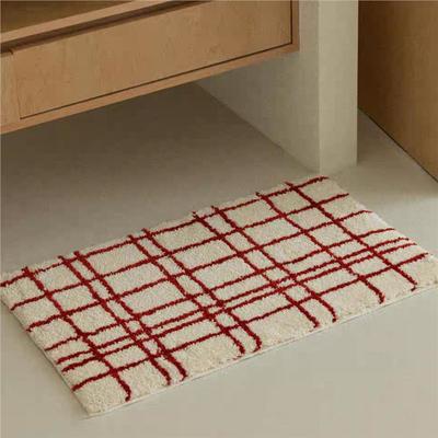 Modern Checked Imitation Cashmere Carpet Soft Bedroom Bedside Rug Non-Slip Water-Absorbing Bathroom Mat Home Decoration
