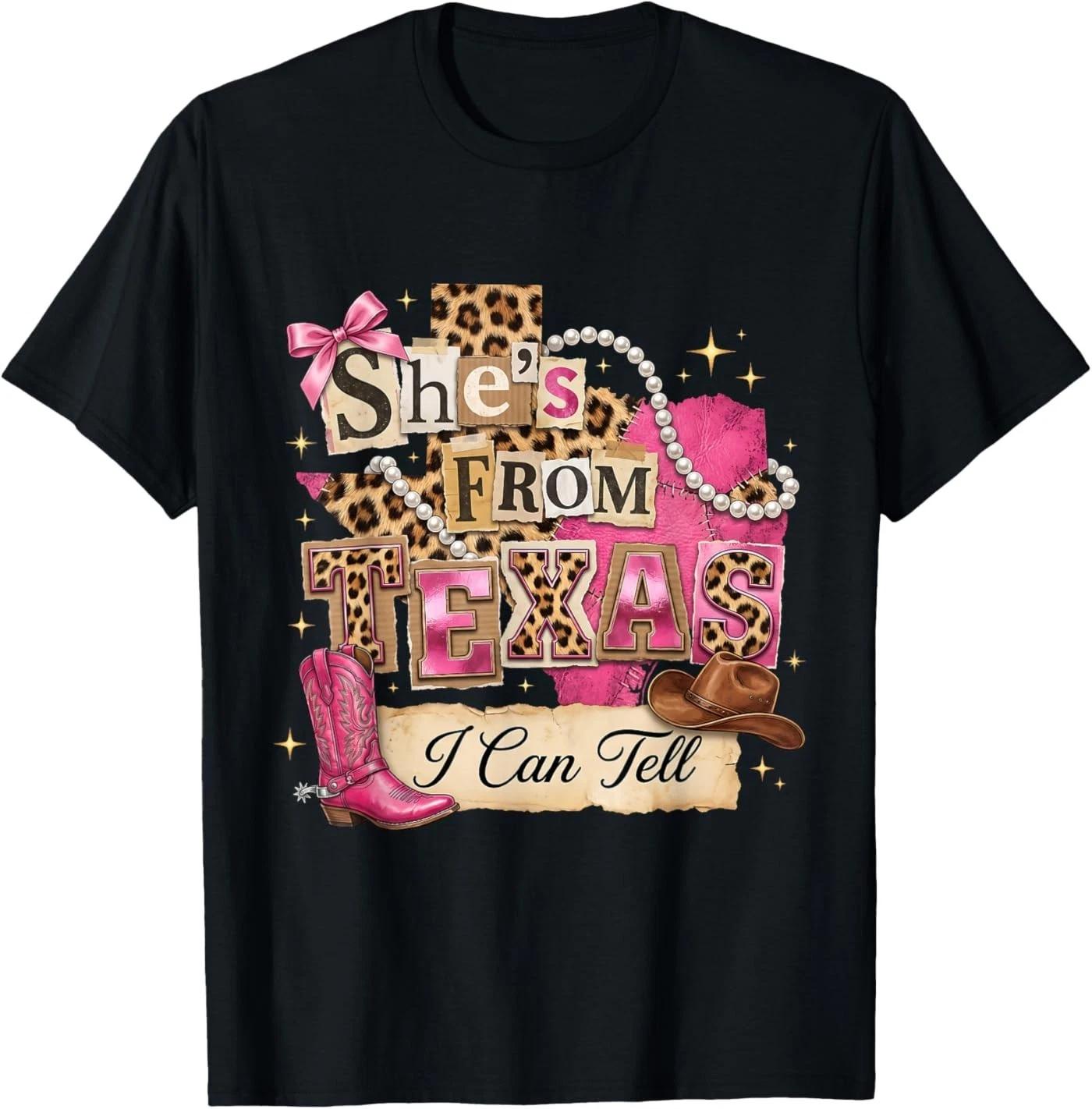 She s from Texas I Can Tell Western Cowgirl Pink Boot Gift T-Shirt L