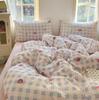 Korean Girls Strawberry Bedding Sets Bed Sheet Duvet Cover with Pillowcase Queen King Size Quilt Cover Set Soft Bed Linen Set
