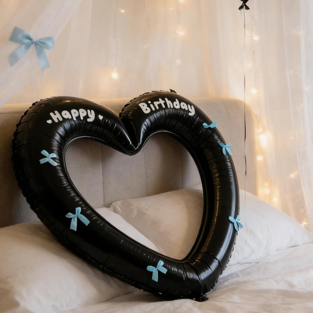 40 Inch Large Happy Birthday Heart Foil Balloon with Bowknot Stickers for Girlsfriend Wedding Party Balloons Decor Photo Props
