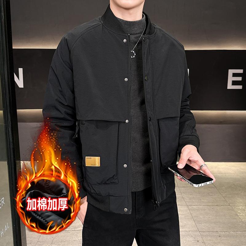 OO Stand-up Collar Padded Jacket Men's Autumn and Winter Padded Jacket Thickened Tooling Loose Padded Jacket Top Coat Men