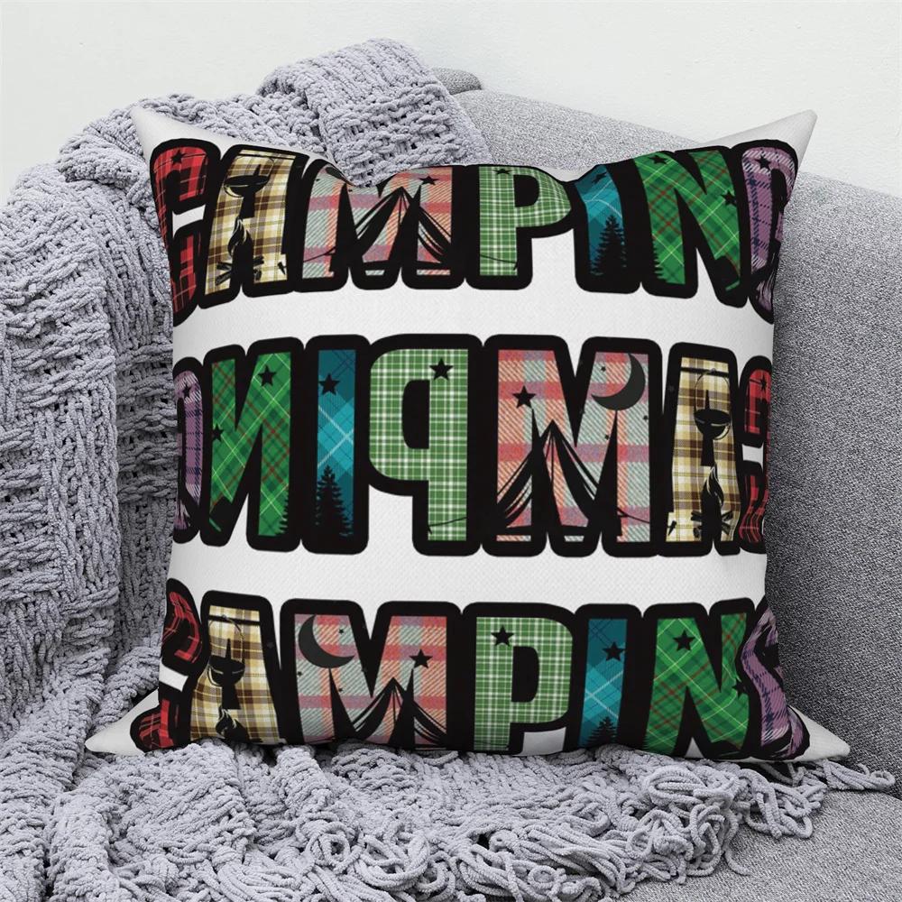Decorative Cushion Covers Camping Bus Printed Pillow  Home Sofa Throw