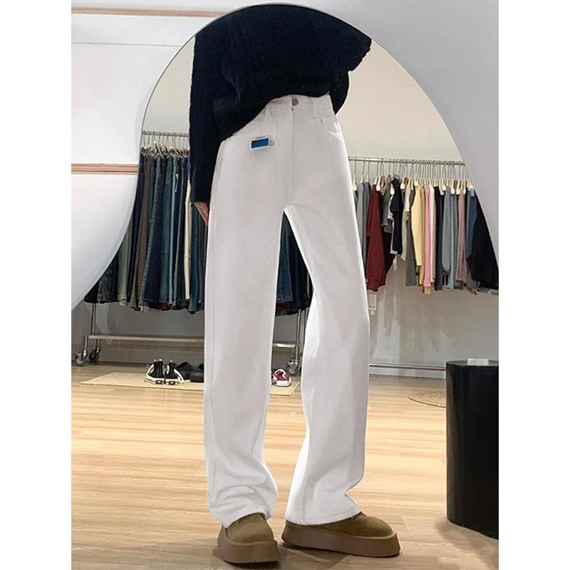 

Women s Plus Size Velvet Wide-Leg High Waist Jeans - Autumn/Winter Slimming Loose Straight Floor-Length Pants 5XL