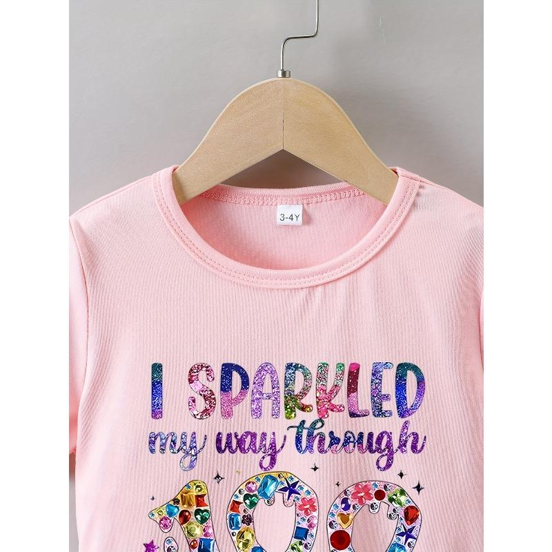 European sizes Girls Summer Short-Sleeve T-Shirt with The Print Shining for 100 Days at School