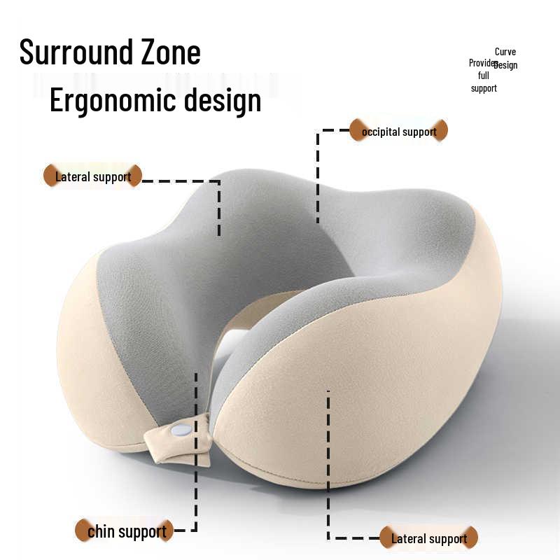 Travel Memory Foam U-Shape Pillow with Compact Storage & Dual-Peak Neck Support