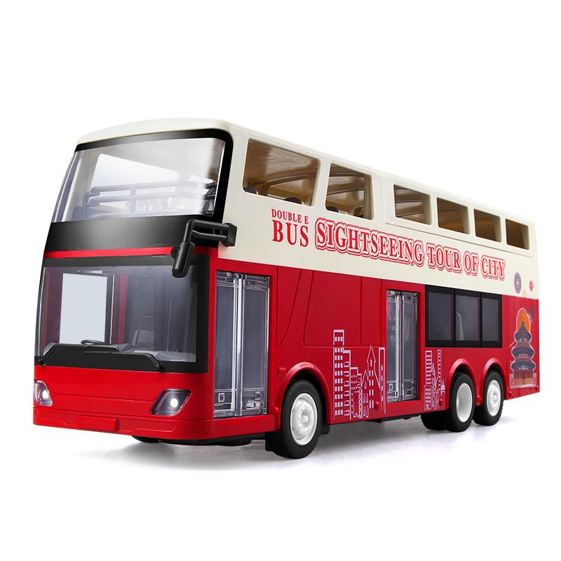 Double E E640 Travel Bus Alloy Model 1/18 High Speed Racing Car Double-decker Bus Model Sound Light RC sightseeing Bus Toys Boys