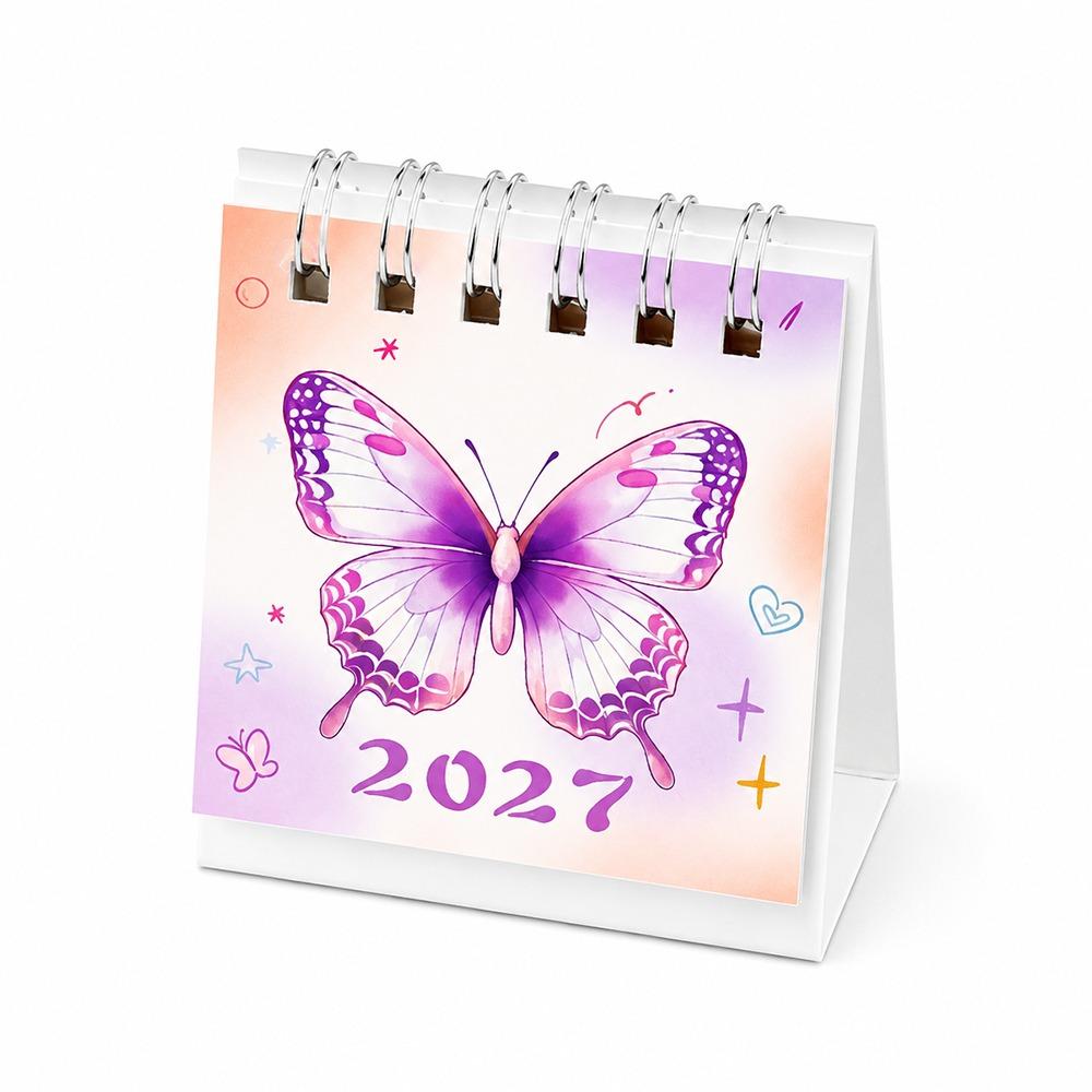 Butterfly Pattern Flip Calendar Portable Desktop Planner 2027 Desk Calendar Daily Planning