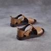 Johnature Retro Genuine Leather Peep Toe Flat Sandals Versatile Casual Soft Soled Beach Shoes