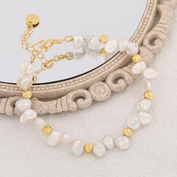Fashion Jewelry Baroque Freshwater Pearl Bracelet for Ladies Plated Beaded 925 Sterling Silver Bracelet Chain Jewelry