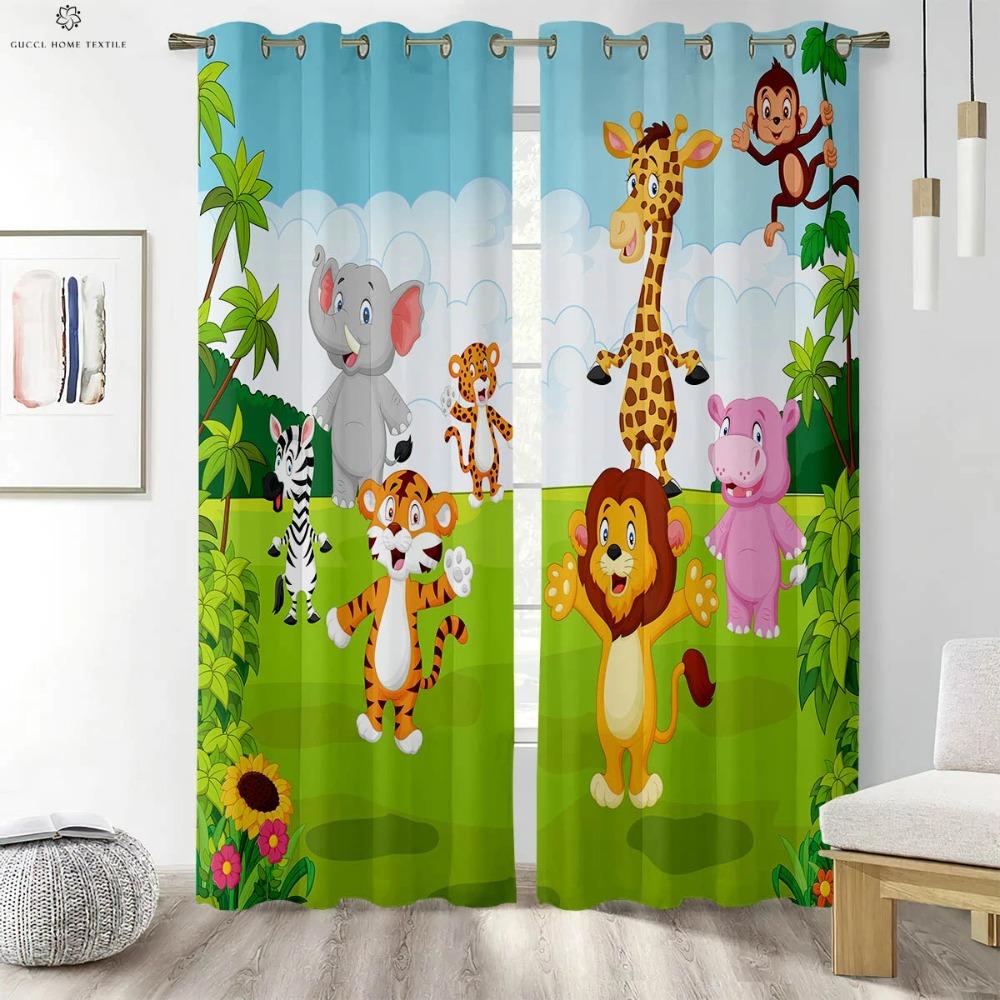 Forest Animal Care Cartoon Printed Drapes Suitable for Bed Room Living Room Kids Bed Room Decor Curtains Home Decoration