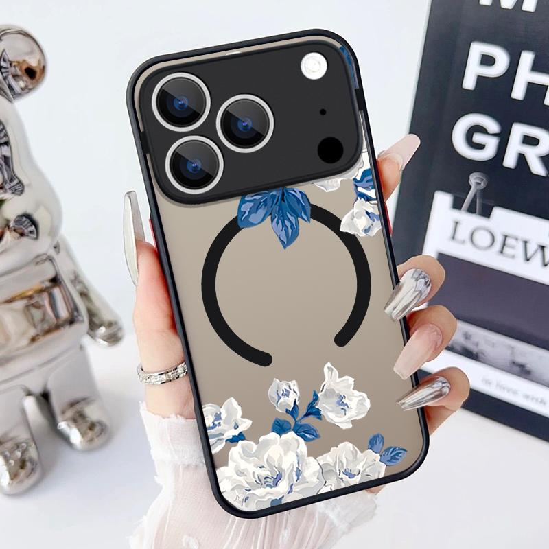 For iPhone 17 Pro Max Case Magnetic For Magsafe Simple Style Floral Cover For iPhone 16 Pro Max 15 14 13 12 11 16E Air Funda