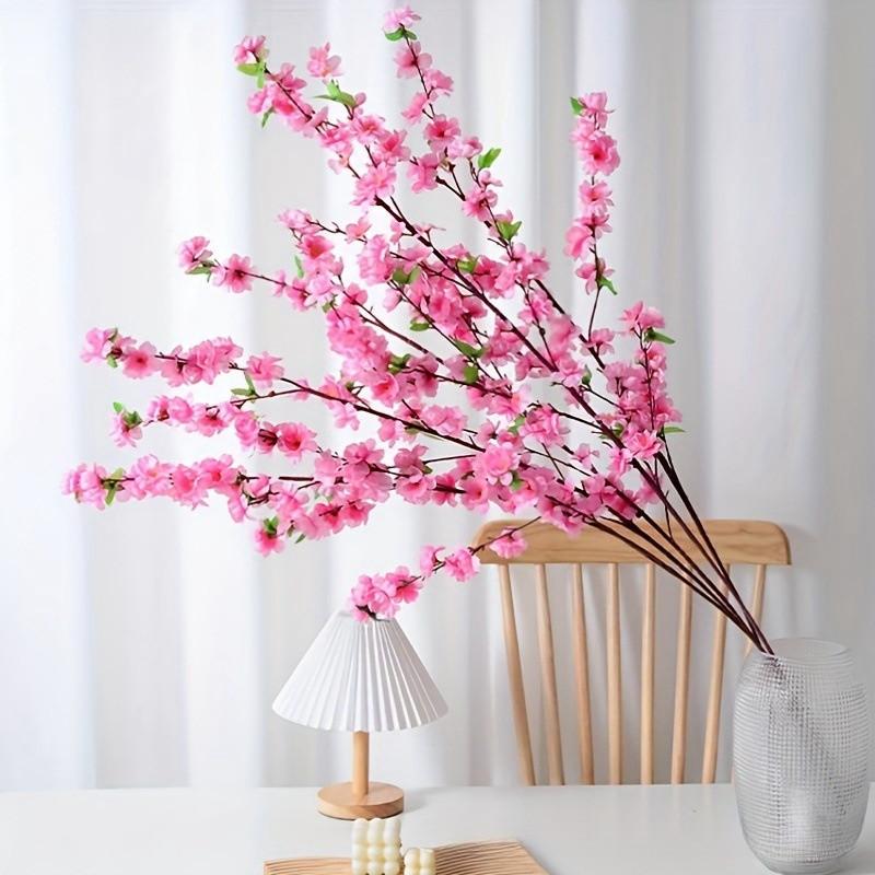 10pcs/lots Artificial Flower Peach Blossom Landscape Peach Blossom Branch Artificial Plum Branch Wedding Home Decoration Fake Flower Silk Flower