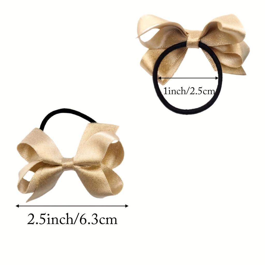 40Pcs Glitter Silky Ribbon 2.5" Hair Bows Pigtail Holders Elastic Ties Hair Bands For Baby Girls Toddlers Gifts In Pairs