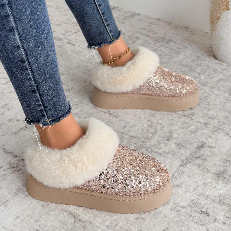 Fabric Non Slip Snow Boots Women 2025 Winter Comfort Fur Thick Bottom Ankle Boots Warm Short Plush Booties