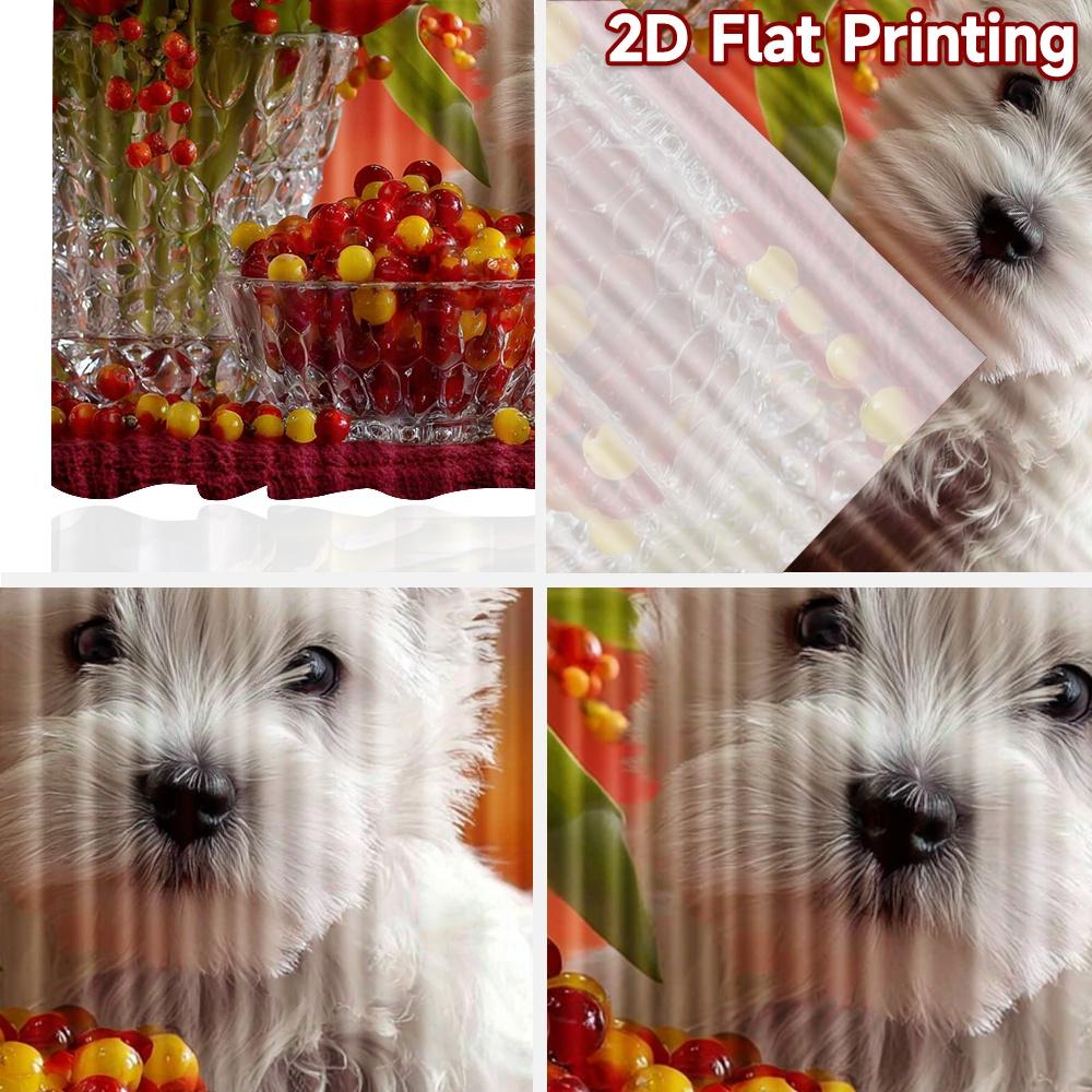 2D flat printing 2pcs Party Curtains Cute Westie Dog Tulips Digital Printed Polyester Drapes All Season Party & Holiday Decor