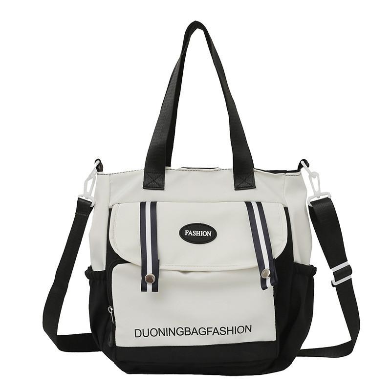 Chic Street Style Women's Canvas Bag 2024 New Colorblock Large Shoulder Bag