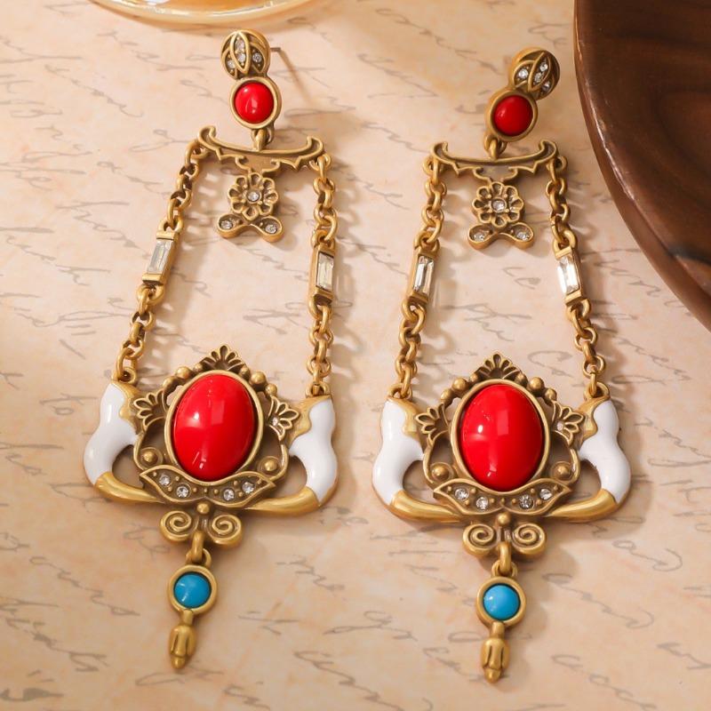 Court Ethnic Gem Red Temperament Ear Jewelry European and American Earrings, Earrings, Retro Earrings