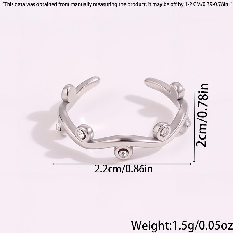 Colorful European & American Irregular Titanium Steel Open Ring with Non-Fading Diamond-Set