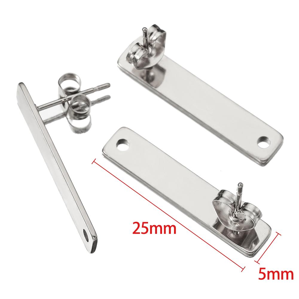 10pcs Stainless Steel Ear Studs Smooth Surface Dangle Earring Base with Hole for Pendant DIY Jewelry Making Accessories Supplies