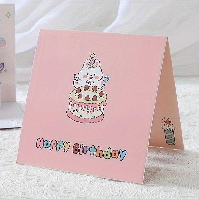 Charming 3D Pop-Up Bunny Cake Birthday Card - Adorable Rabbit & Cupcake Design with Pink Icing, Premium Paper Craft for Youngsters