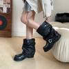 [Beauty Boot Expert] Black And Gray Buckle Strap Stacking Boots Short Pleated Ss Korean Niche Design Trouser Tube Boots