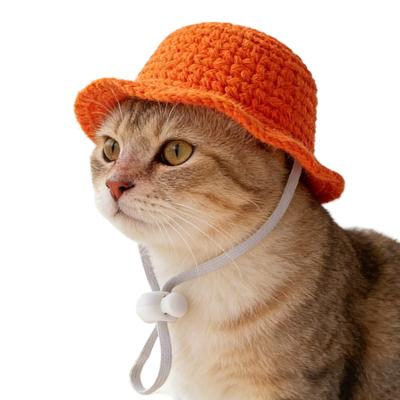 Hats For Cats Novelty Breathable Straw Lightweight Outfit Cat Bucket Hat For Summer Holiday Halloween Birthday Party Garden