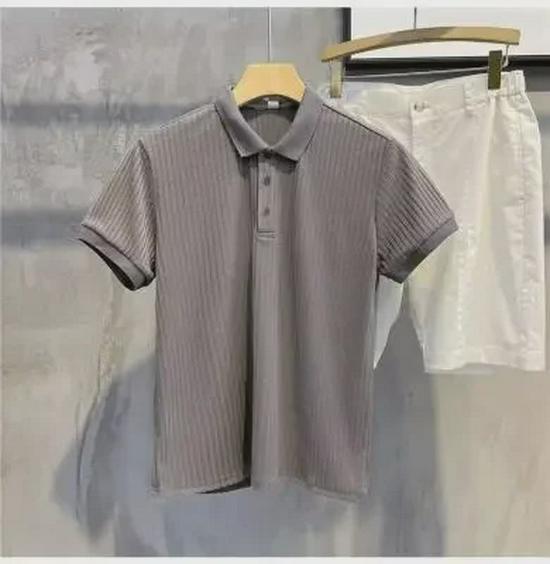 

Мужская летняя полосатая мерсеризованная рубашка-поло с отворотом 2XL серый