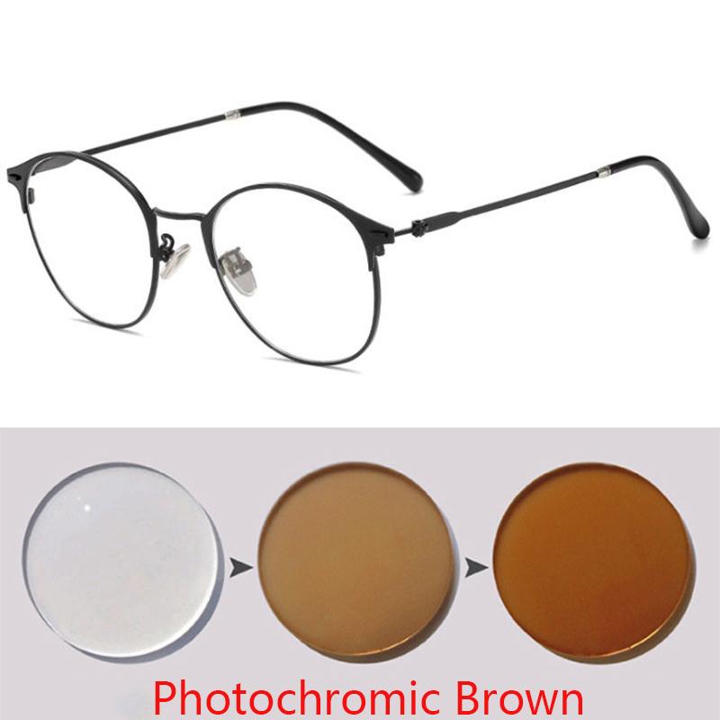 Men Women Metal Round Prescription Eyeglasses Myopia Lens Shade Goggles 0 To -6 0 Diopter