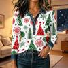 Women's Casual Loose Fit Long Sleeve Christmas Print Patchwork Top with Shoulder
