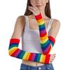 Colorful Stripe Fingerless Gloves for Women Fashion Arm Sleeves Christmas Party Decorative Rainbow Gloves for Teens Girl